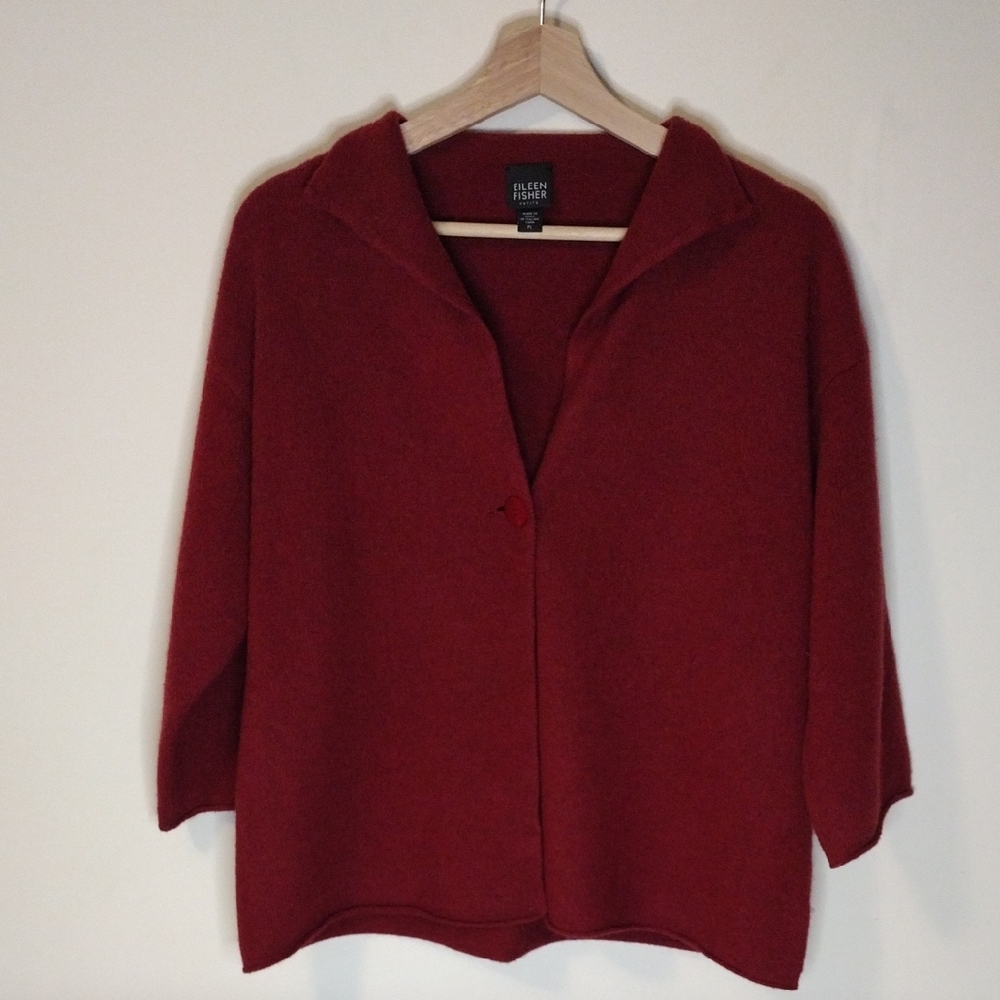 Eileen Fisher Burgundy One Button Cardigan Size  PL